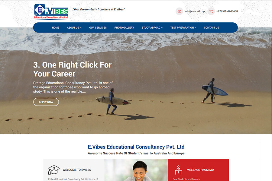 evibes educational consultancy theme nepal portfolio